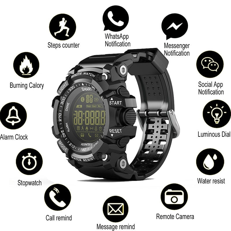 Bluetooth Clock EX16 Smart Watch Notification Remote Control Pedometer Sport Watch IP67 Waterproof Men's Wristwatch