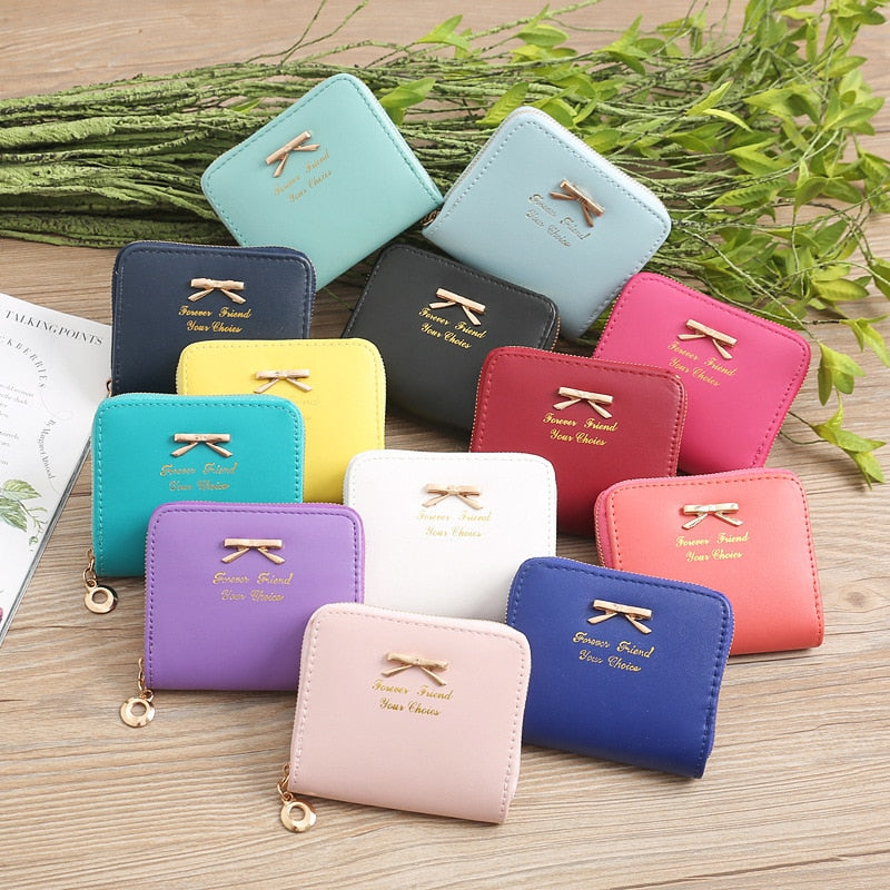 Wallet Female Short For Coins New Cute Candy Bow Women Small Leather Wallets Zipper Purses Girls Lady Purse