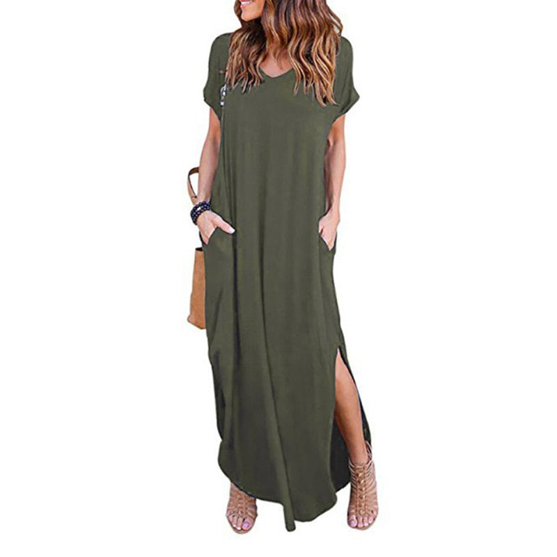 Plus Size 5XL Sexy Women Dress Summer 2020 Solid Casual Short Sleeve Maxi Dress For Women Long Dress Free Shipping Lady Dresses