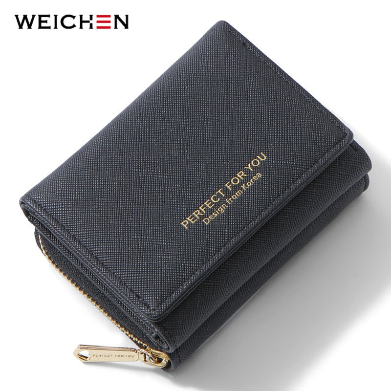 WEICHEN Trifold Women Wallet Slim Matte Leather Card Holder Coin Pocket Designer Female Small Wallets Purse Portfel Carteras NEW