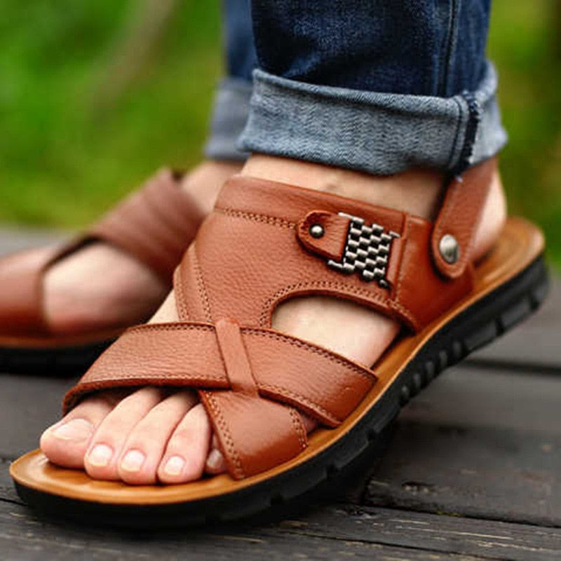 Big Size 48 Men Leather Sandals Summer Classic Men Shoes Slippers Soft Sandals Men Roman Comfortable Outdoor Walking Footwear