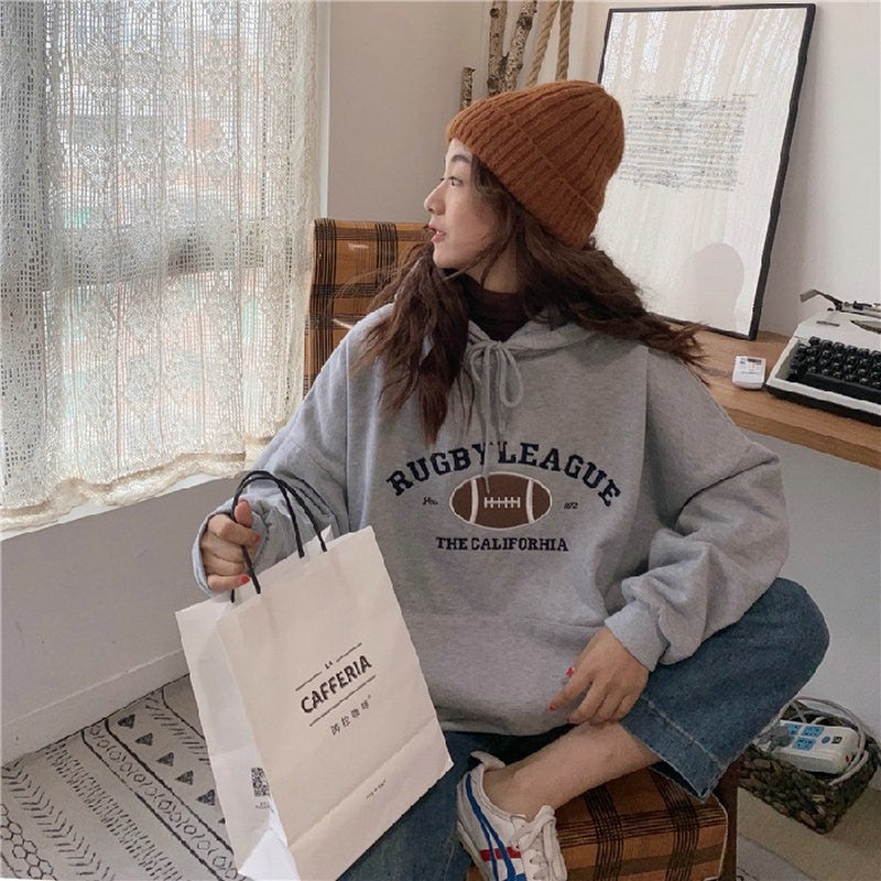 Hooded Sweatshirt Womens Korean Fashion Pullover Casual Hoodies Long Sleeve Streetwear Loose Oversized Aesthetic Fall 2021 Women