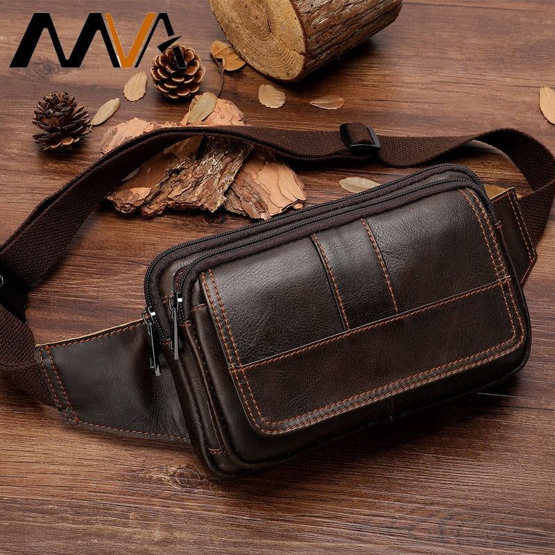 MVA Men's Waist Bag Leather Male Fanny Pack Men's Belt Bag for Man Belt Pouch Phone Hip Bum Bags Belts Travel Waist Packs 8966