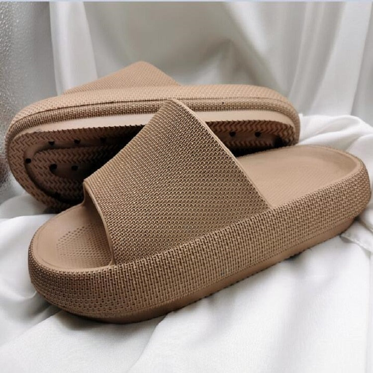 Men Beach Slippers High Heels Women Slide Sandals Shower Thick Sole Soft Couple Massage Bread Slippers Bathroom Shoes Non-Slip