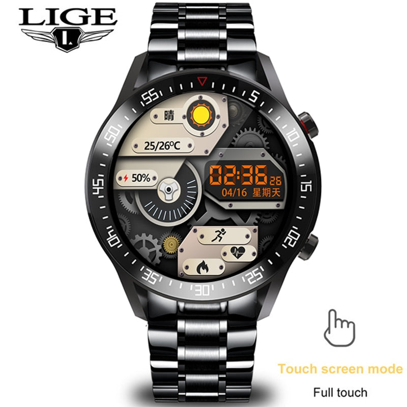 LIGE 2021 New Men's Smart Watch Men's Business Sports Waterproof Watch Heart Rate Monitoring Full Screen Touch Men's Smart Watch