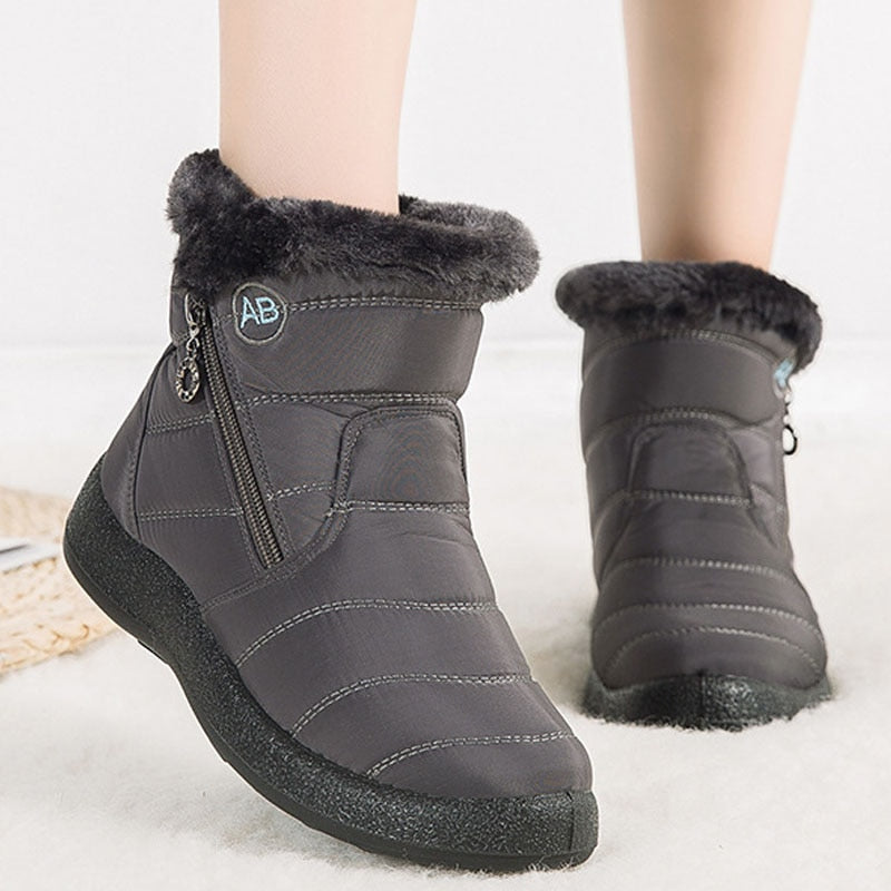 Winter Boots Women Ankle Boots Cotton Fabric Femmes Bottes Plush Shoes Ladies Booties Waterproof Shoes Buty Damskie