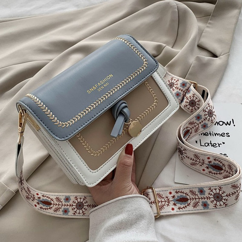 Contrast color Leather Crossbody Bags For Women 2021 Travel Handbag Fashion Simple Shoulder Messenger Bag Ladies Cross Body Bag