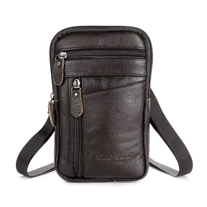 Men's Genuine Leather Fashion Phone Pouch Belt Bag Shoulder Crossbody Waist Pack