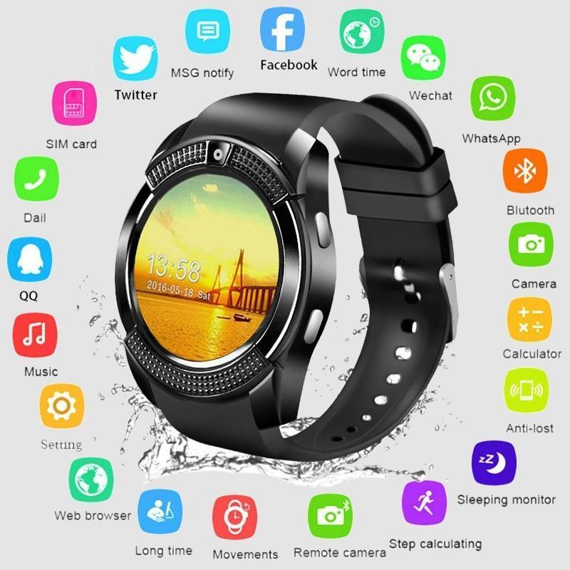 V8 Smart Men's Bluetooth Sports Watch Ladies Smart Watch, with Camera Sim card slot, suitable for Android information reminder