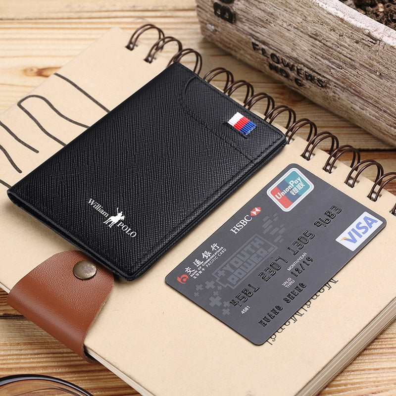 Leather men's short wallet Mini ultra thin vertical card holder high grade driver's license purse fashion RIFD card cover