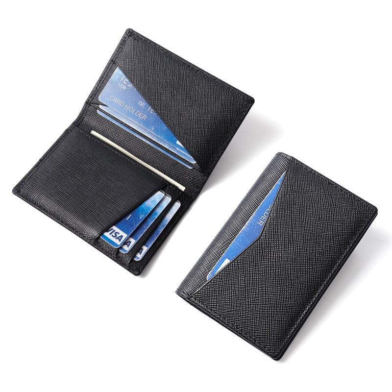 2021 Fashion Luxury RFID Bifold Small Wallet for Men Contrast Color Slim Cross Pattern Genuine Leather Men's Credit Card Holder