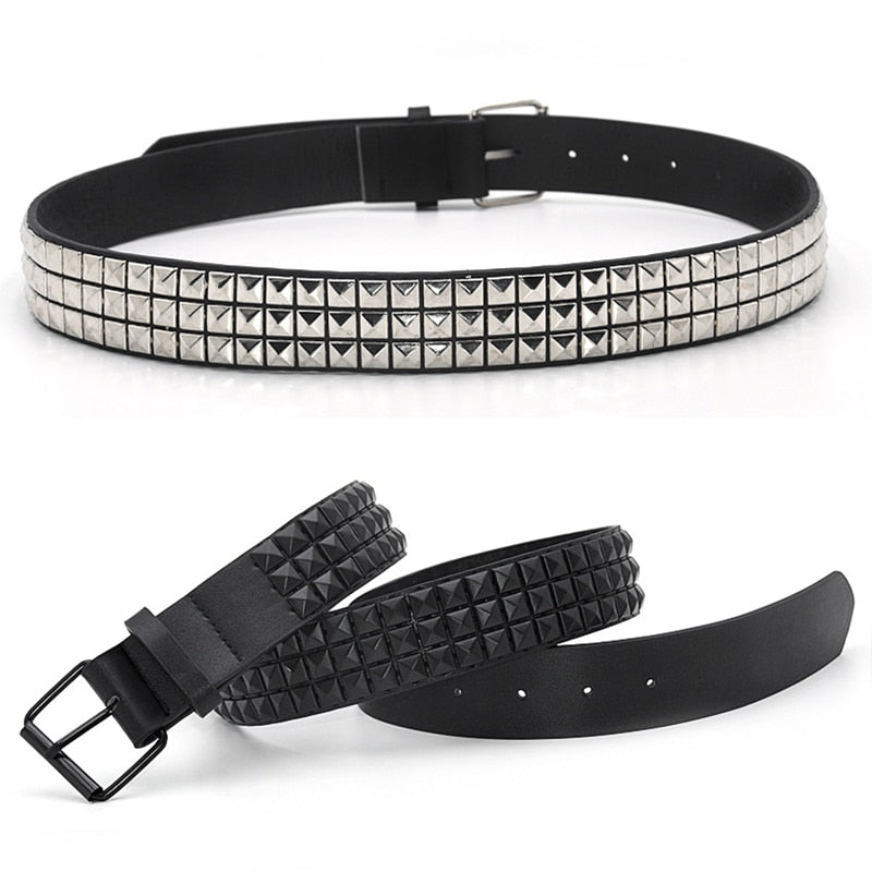 GAOKE Pyramid Rivet Waist Belt Men&Women's Studded Leather Belt Punk Rock With Pin Buckle Drop Shipping Waistbrand Black