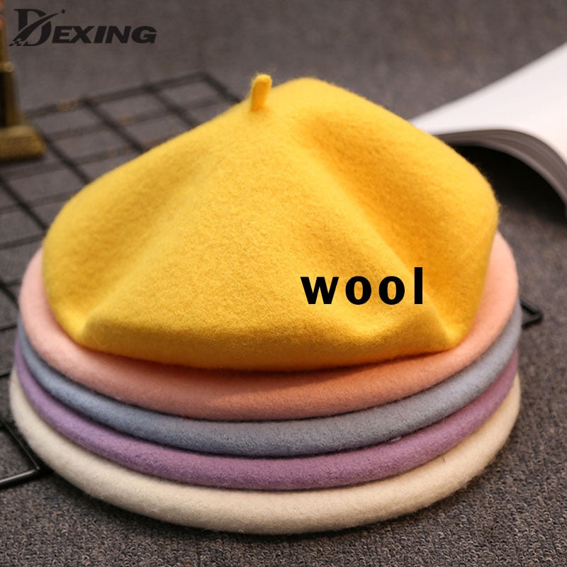 Autumn Winter Hat 100%  Wool Thick  Berets French Artist Beret Women Painter hat  Girls Berets Female Warm Walking Cap Beanies