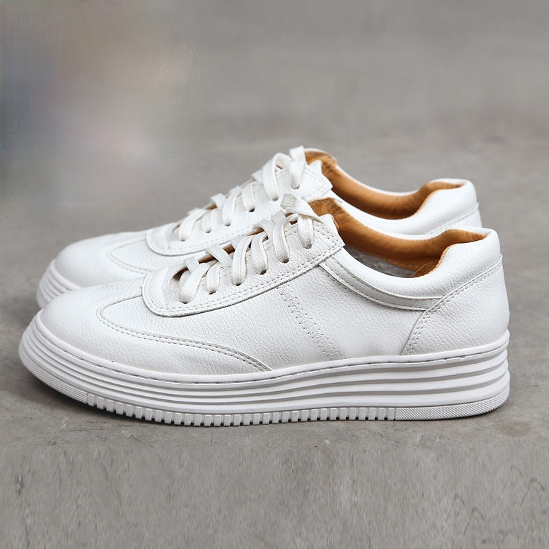 Fashion White Split Leather Women Chunky Sneakers White Shoes Lace Up Tenis Feminino Zapatos De Mujer Platform Women Casual Shoe