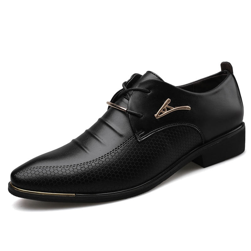 Men'S Leather Formal Shoes Lace Up Dress Shoes Oxfords Fashion Retro Shoes Elegant Work Footwear Men Dress Shoes 669